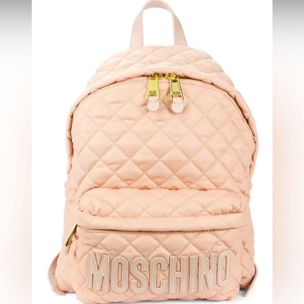 🎉HP🎉New Moschino Large Nylon Quilted Logo Light Blush Pink Backpack✨LimitedEd - Picture 6 of 15